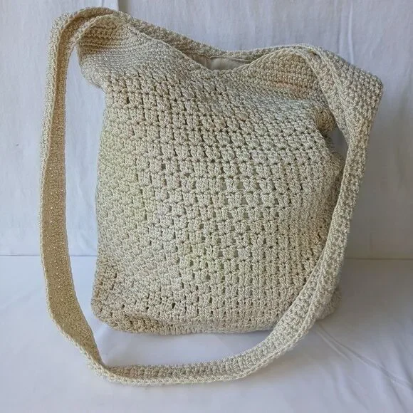MA-DE Knit Straw Crocheted BoHo Hippie Crossbody Shoulder Bag Y2K - Picture 1 of 12